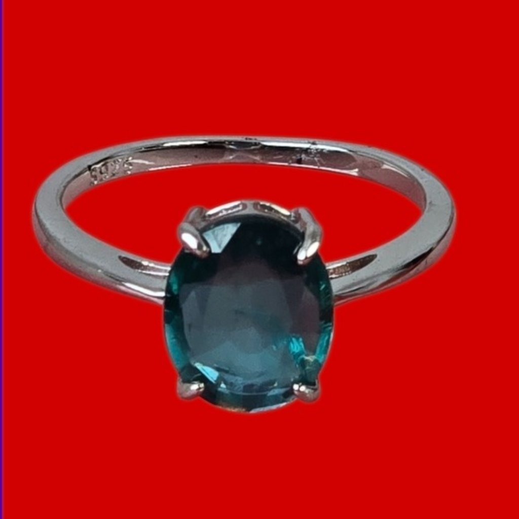 925 Sterling Silver Ring With Natural Teal Color Kyanite 8x10mm 89$